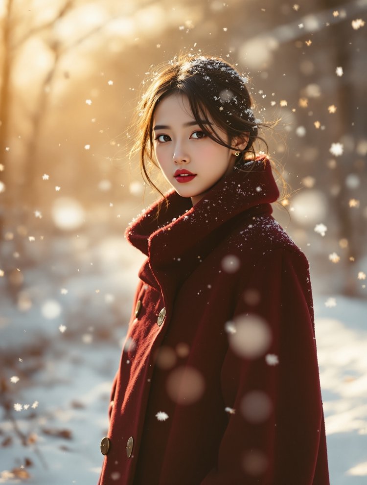 大衣雪景冬日氛围